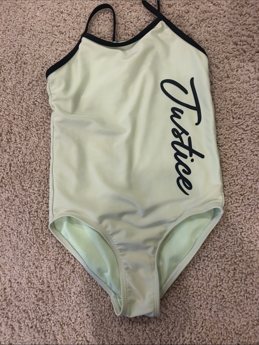 Justice Light Green One-Piece Swimsuit with Black Trim